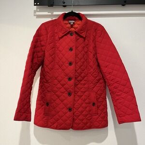 J Jill Women Jacket Sz M Red Quilted Barn Holiday Preppy Capsule  Coat Heritage